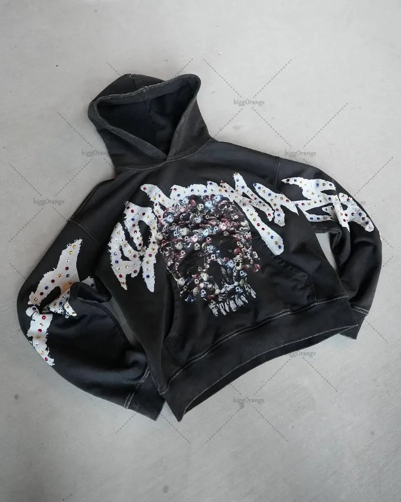 European and American Fashion Retro Street Clothing Personality Skull Animation Printed Hoodie Loose Oversized Zipper Sweatshirt 250813