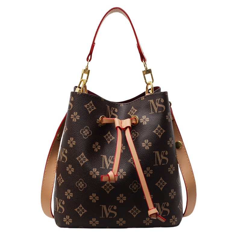 Designer Luxury Bag Bag Vintage Floral Print Letter Drawstring Bucket Bag 2025 New Fashion Niche Light Luxury Versatile Shoulder Crossbody Handbag