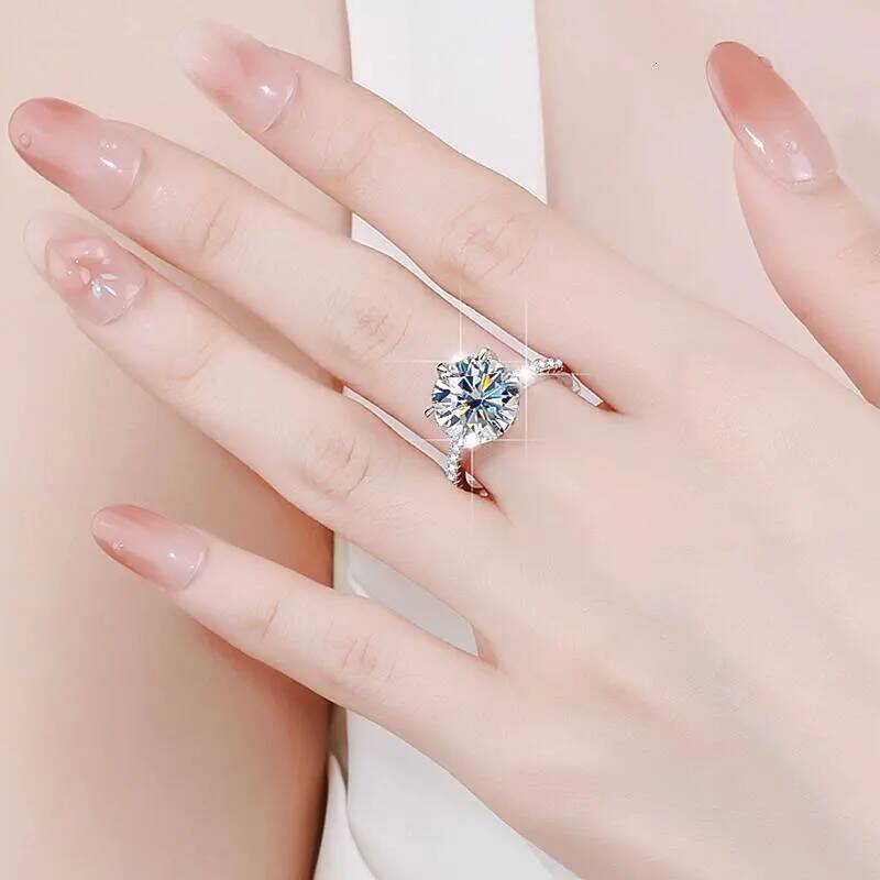 KNOBSPIN 5ct D Color Moissanite Ring S925 Sterling Sliver Plated 18k White Gold Eternity Band Wedding Engagement Rings For Women