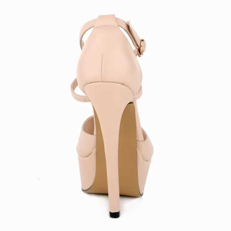 Women Ankle Strap Sandals Pumps Fashion Platform Peep Toe Matte Leather Stilettos Buckle Bride Shoes Sexy Extremely High Heels W250814