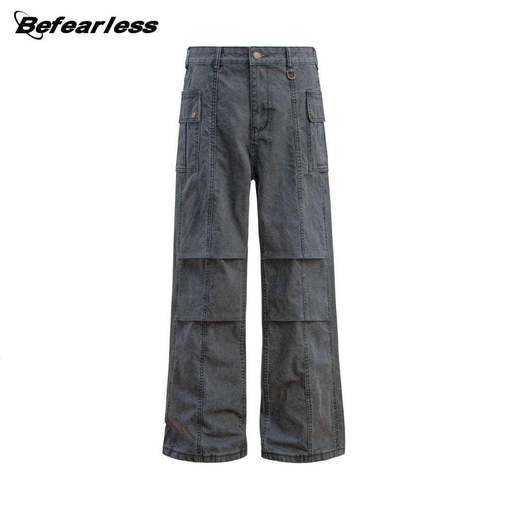 American Paratrooper Cargo Unisex Trendy Brand Straight-Leg Distressed Loose Multi-Pocket Flared Casual Pants B5