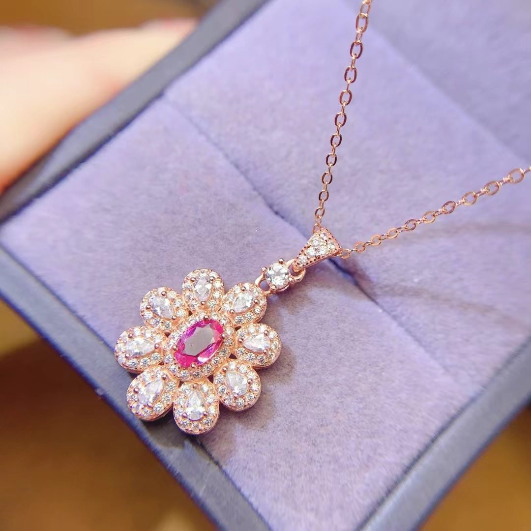 Genuine 925 silver pink sapphire pendant 4mm*6mm 0.5ct natural sapphire necklace pendant for office women