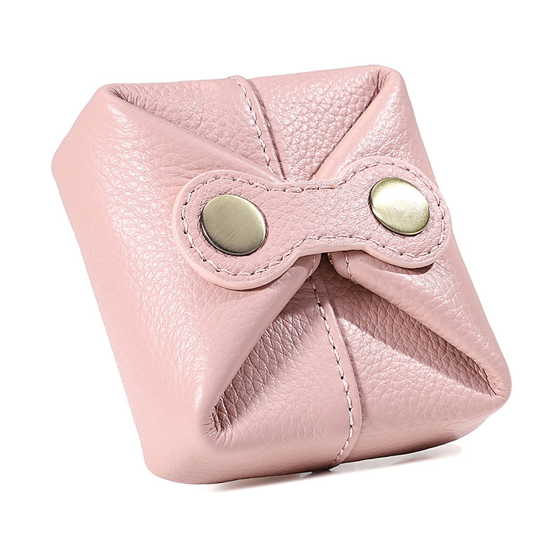 Genuine Leather Coin Purse Women Mini Small Square with Four-Button Closure for Coins, Lipstick, Earphones, Data Cable, Anti-Lost Storage Bag
