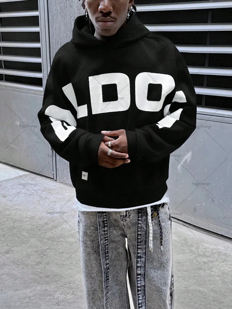High Street Trendy Streetwear Hip-Hop American Retro Letters Gray Hoodie Gothic Harajuku Casual Loose Oversized Sweatshirt Men 250813