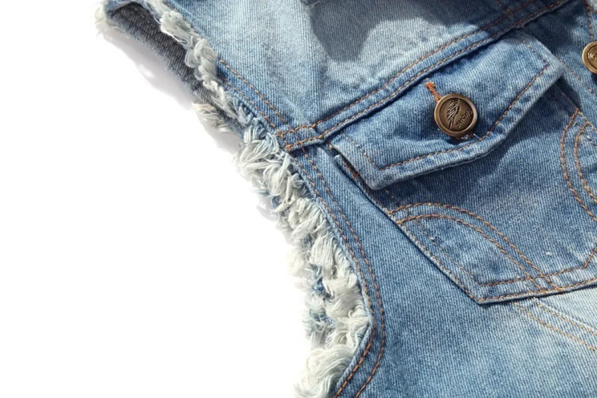 Summer Mens Ripped Denim Vest Male Tank Top Washed Jeans Waistcoat Man Retro Cowboy Hip Hop Sleeveless Jacket for Men 250805