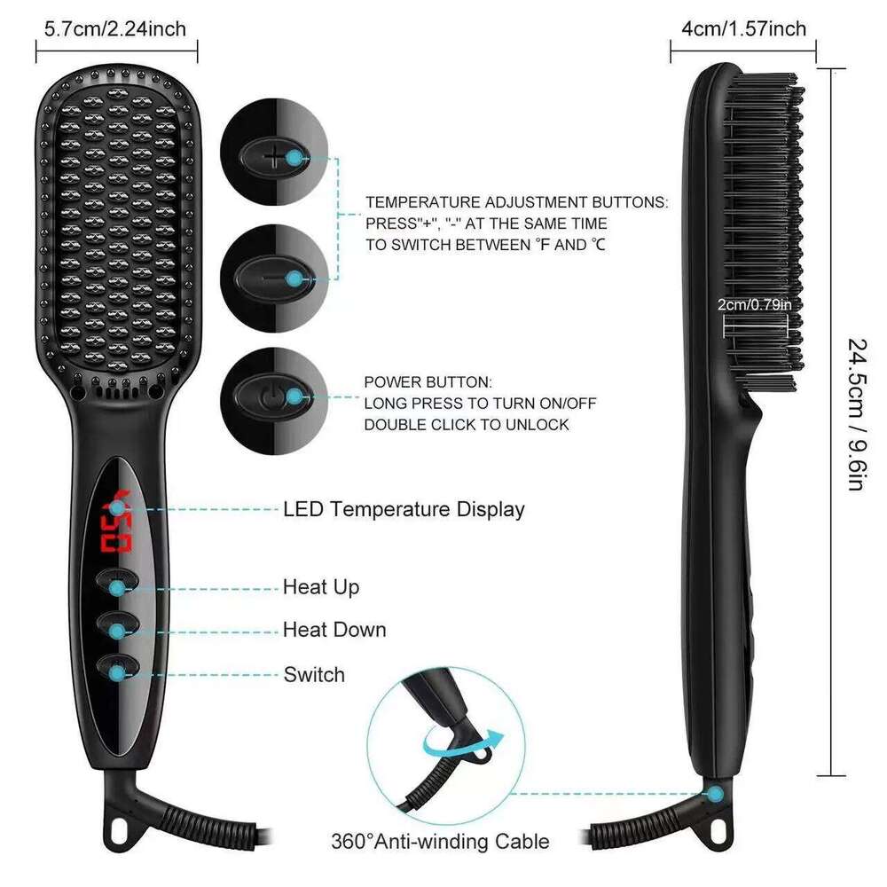 Electric Brushes Hot Comb Multi-functional Men Straightening Hair Straightener Beard Brush with Lcd Display