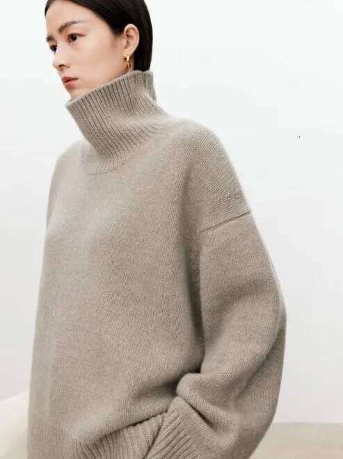 Turtleneck Pure Cashmere Female Loose And Thick Languid Lazy Wind Pullover Knitting Base WOOL Sweater 20250809