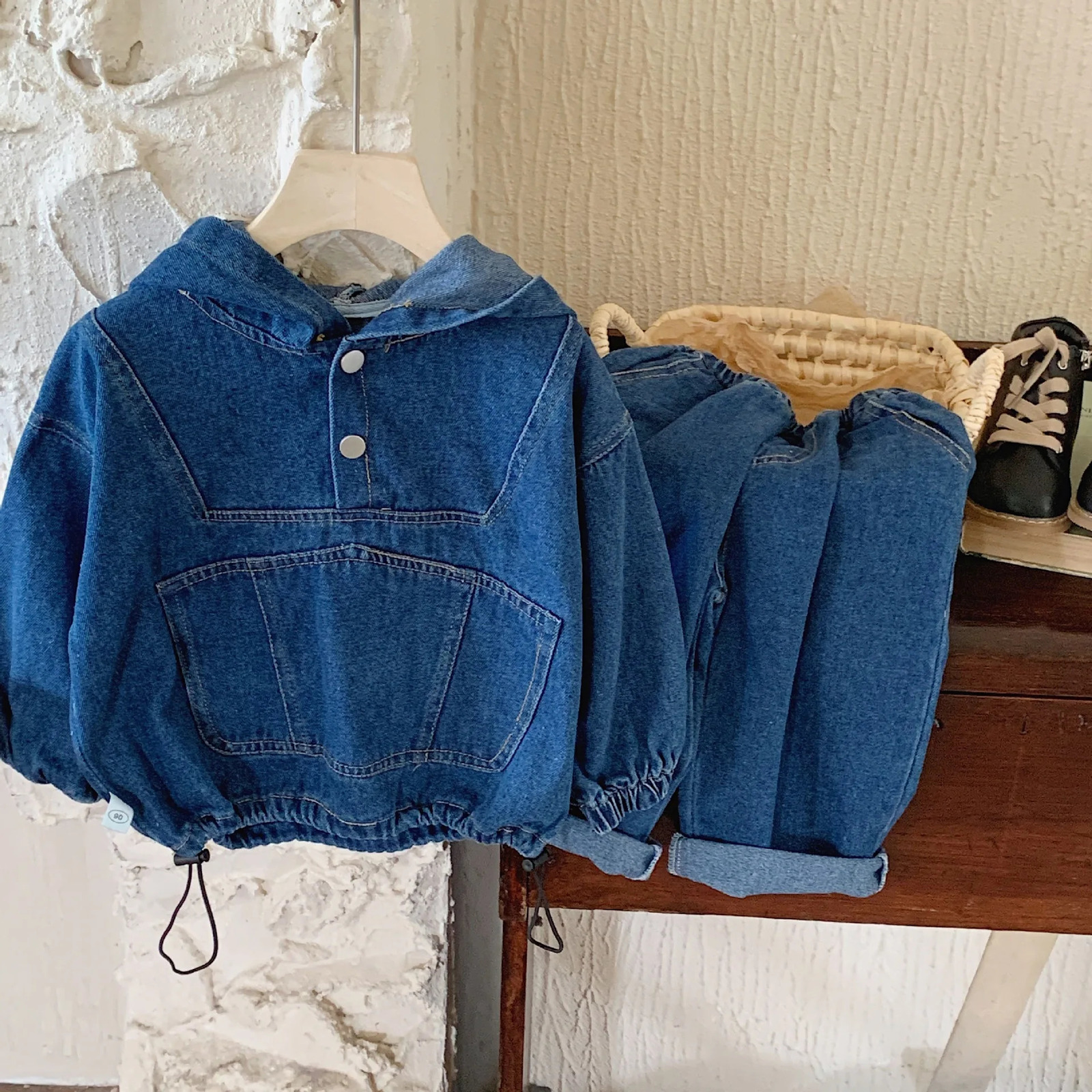 Spring Baby Denim Clothes Set Solid Infant Girls Cute Denim Hoodie Jeans 2pcs Suit Long Sleeve Toddler Outfits 250813