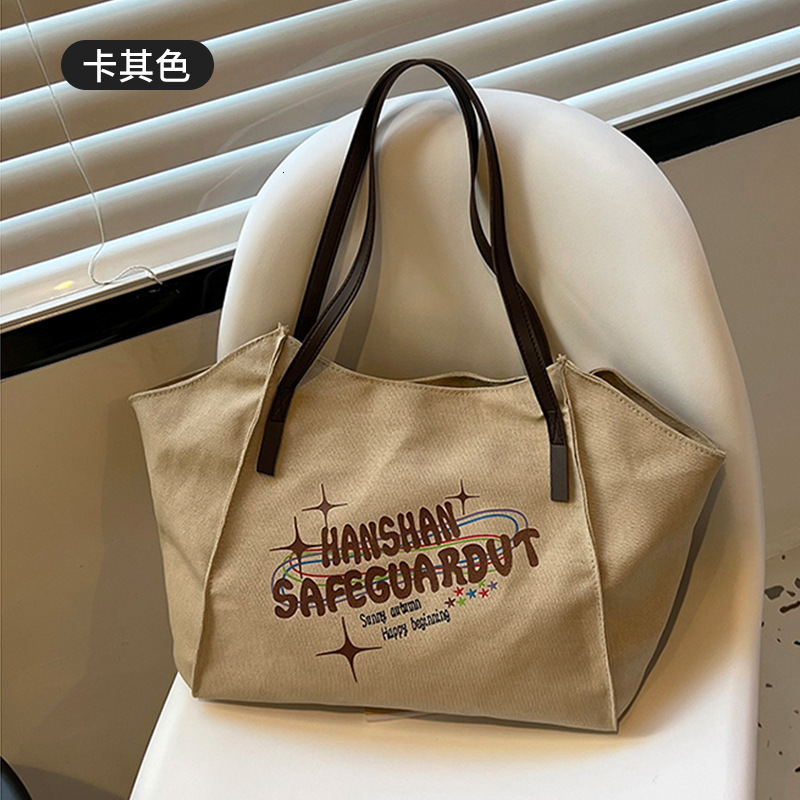 Autumn Tote Large Capacity Fashion Letter Shoulder Ins Trendy Versatile Personality Canvas Bag for Women