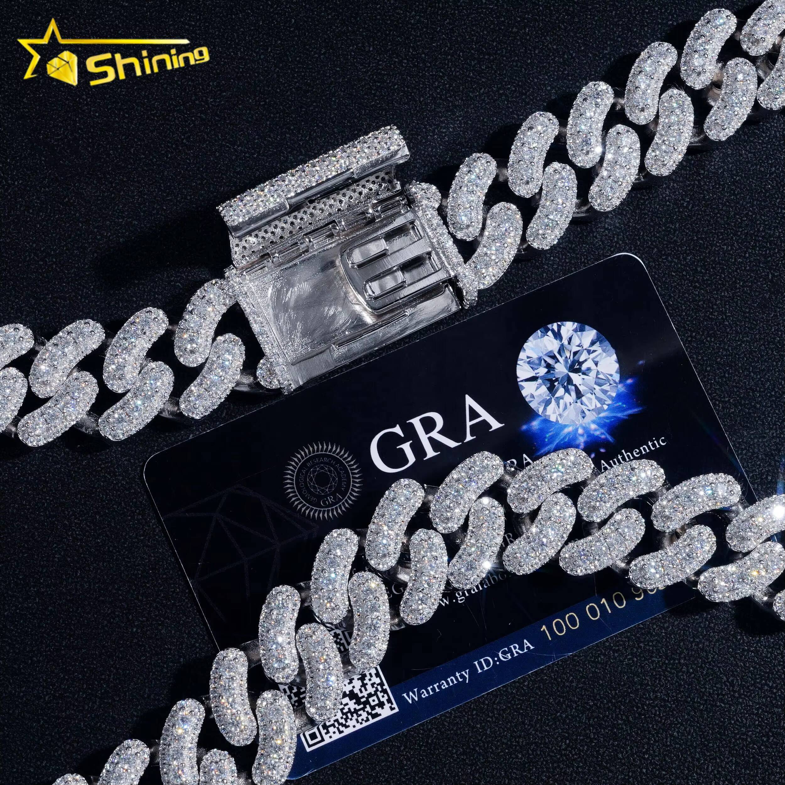 Hip Hop Jewelry Sier Gold Plated 20MM Big Heavy Iced Out Necklace VVS D Color Moissanie Dia Miami Cuban Link Chain