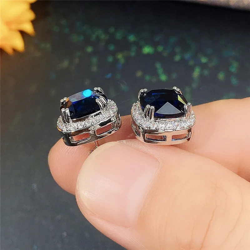 Huitan Bling Blue Cubic Zirconia Earring Ear Piercing Female Accessories Party Anniversary Birthday Gift for Women Jewelry 250812