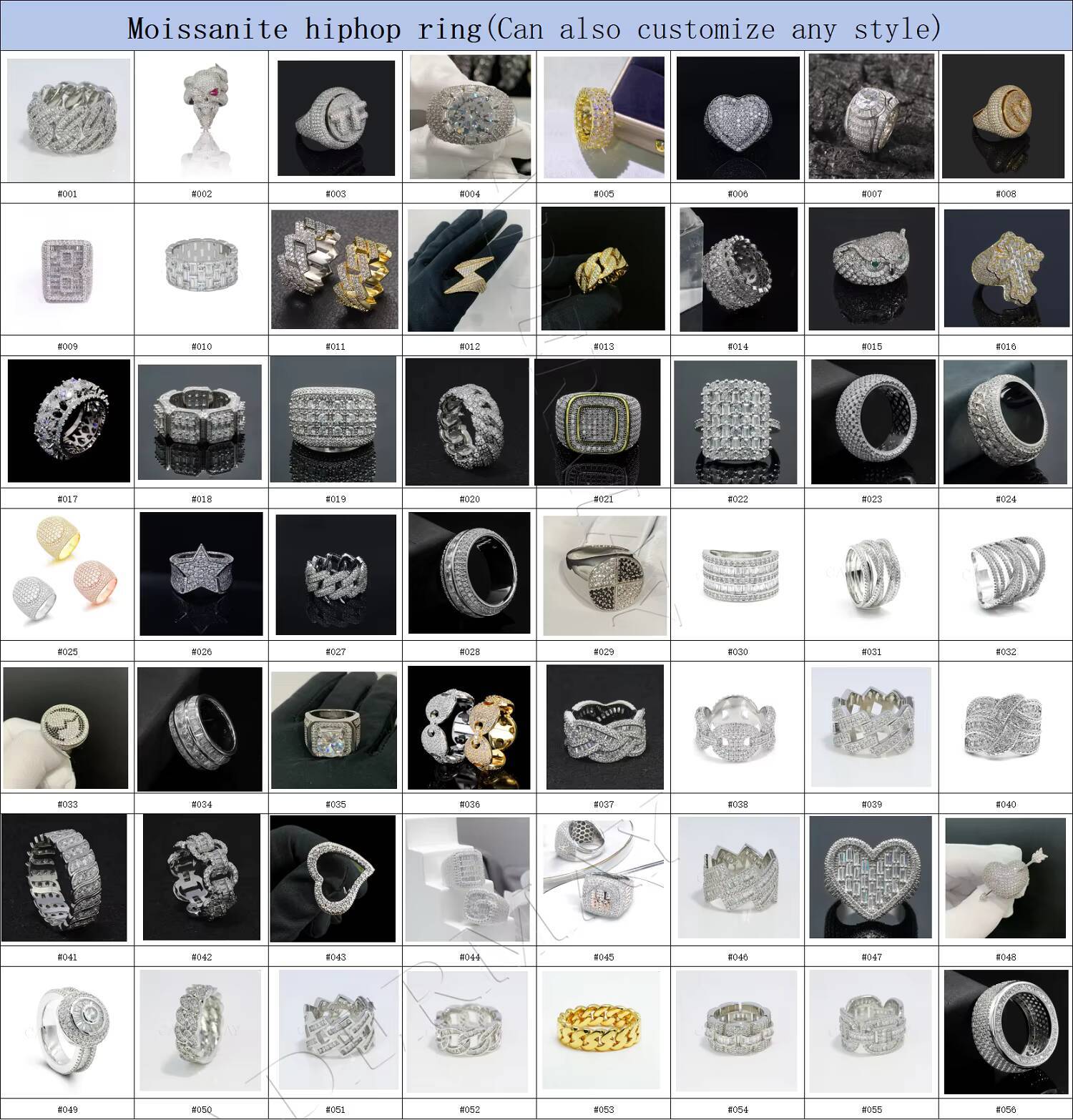 Cadermay Hip-Hop Jewelry Pass Dia Tester Custom Made Sterling Sier D VVS 3 Rows Half Eternity Moissanite Ring Band Men