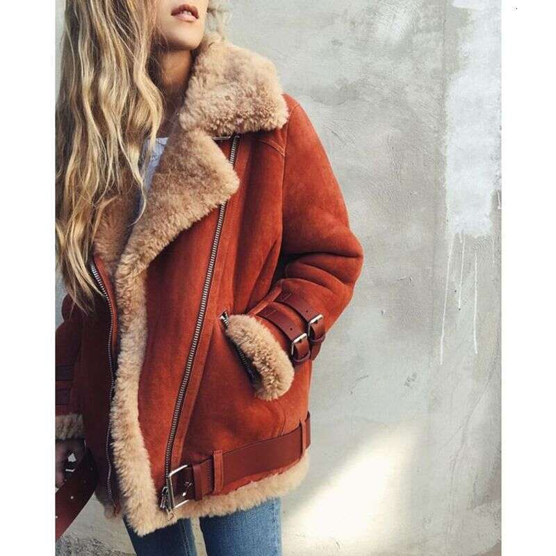 Locomotive Suede Lamb Wool Coat Women's Lapel Fur Cotton Coat Autumn and Winter Women's Coat Comfortable and Beautiful
