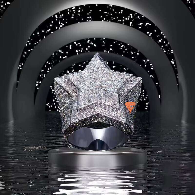 Jewelry Hot Ice VVS Moissanite Pure Silver Hip-Hop Celebrity Ring Engagement or Gift