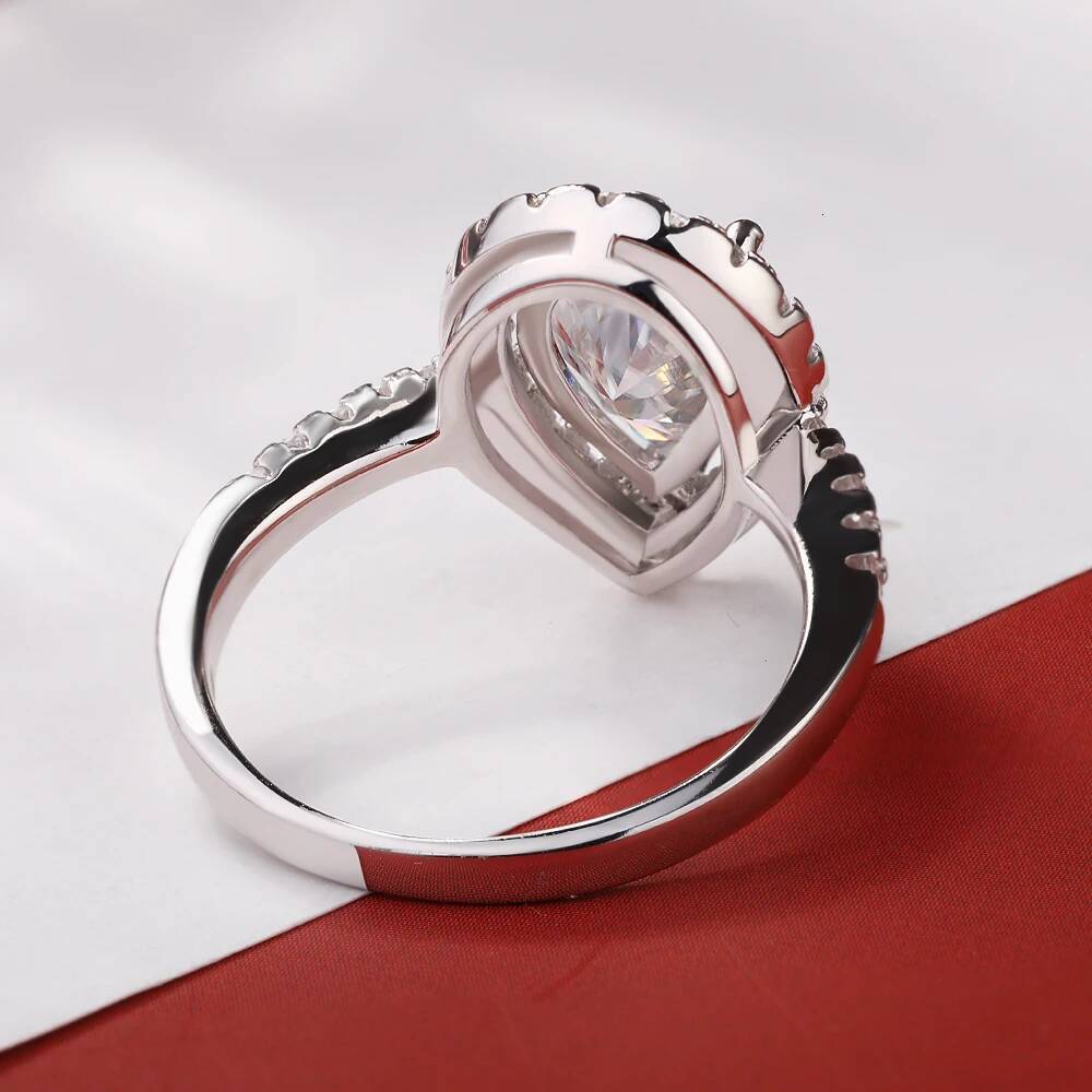 BXINY GRA Certified 1/2CT Pear Cut Moissanite Rings S925 Silver Water Drop Lab Diamond For Women Halo Wedding Bands Fine Jewelry