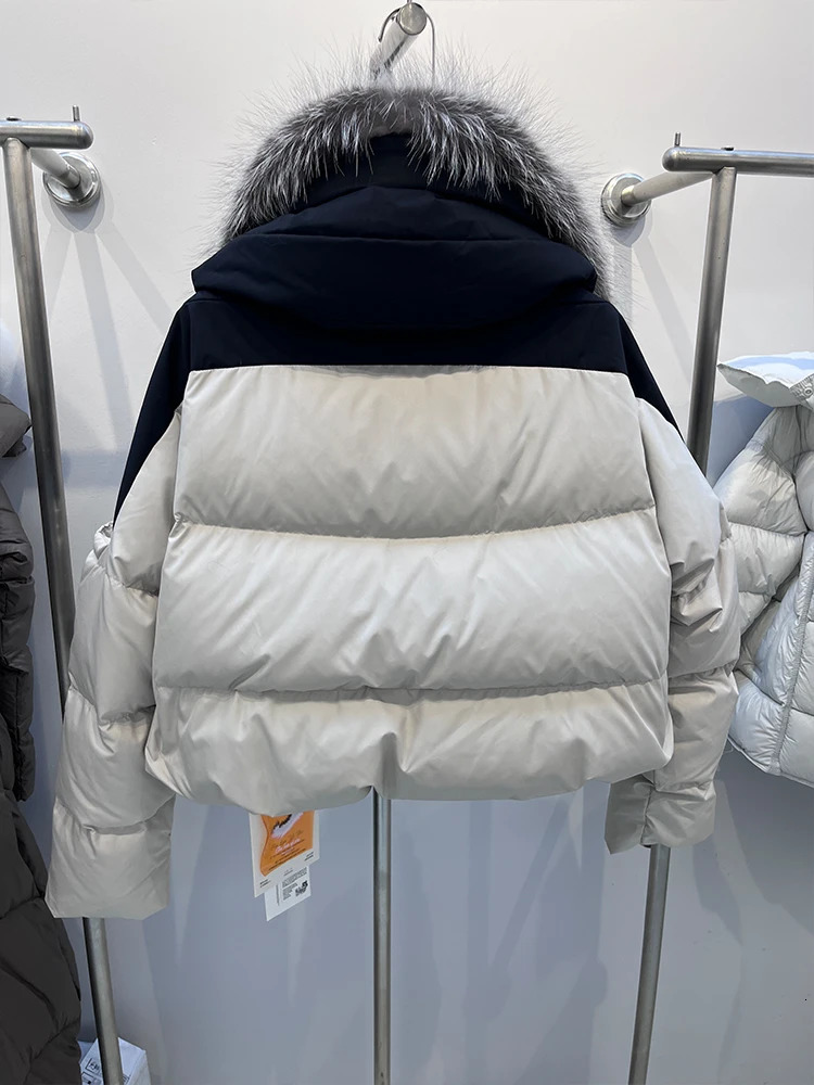 Winter Warm Womens Coat Thick Goose Down Jacket With Silver Fox Fur Collar Jacket Female Outdoor Streetwear 250811