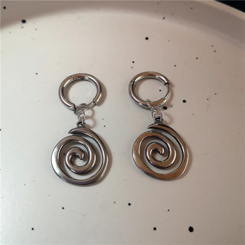 Punk Stainless Steel Spiral Vortex Star Earrings Cool Charms Black 8 Hoop Earring Men Goth Y2K Accessories Grunge Jewelry 250812