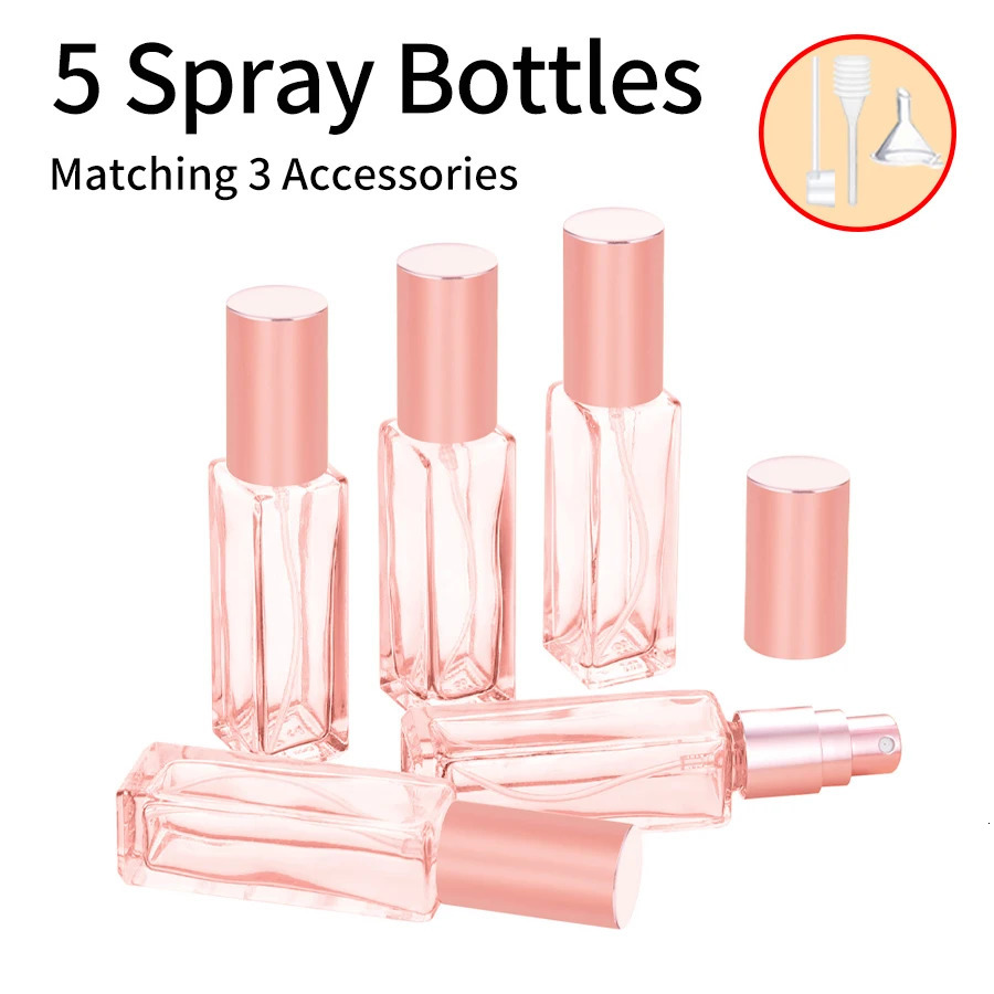 5pcs3 accessories 10ml mini refillable perfume bottle with 5 spray bottles 1 funnel 1 spring-loaded straw and 1 dispenser 250813