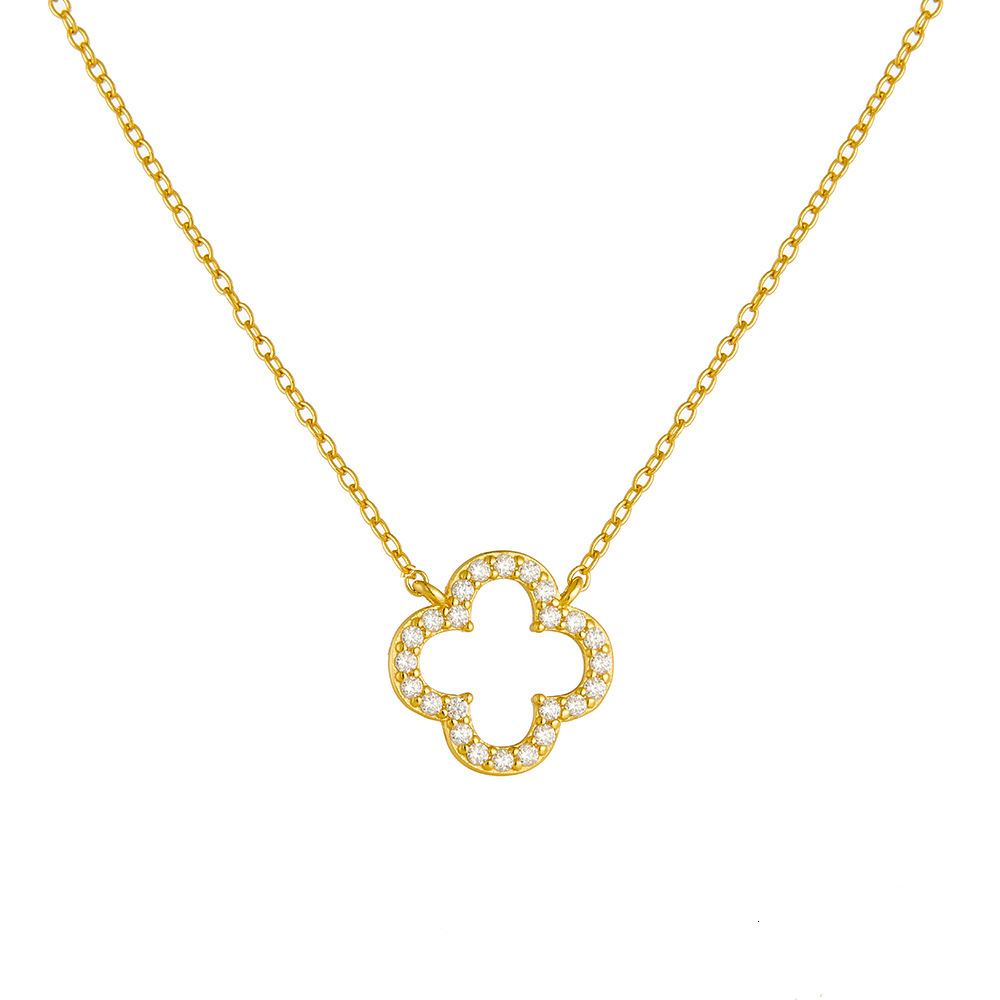 S Pure Sier Fashionable Hollow Out Dia-Encrusted Four-Leaf Clover Necklace for Women with High-End Pendant Collarbone Chain Jewelry for Women