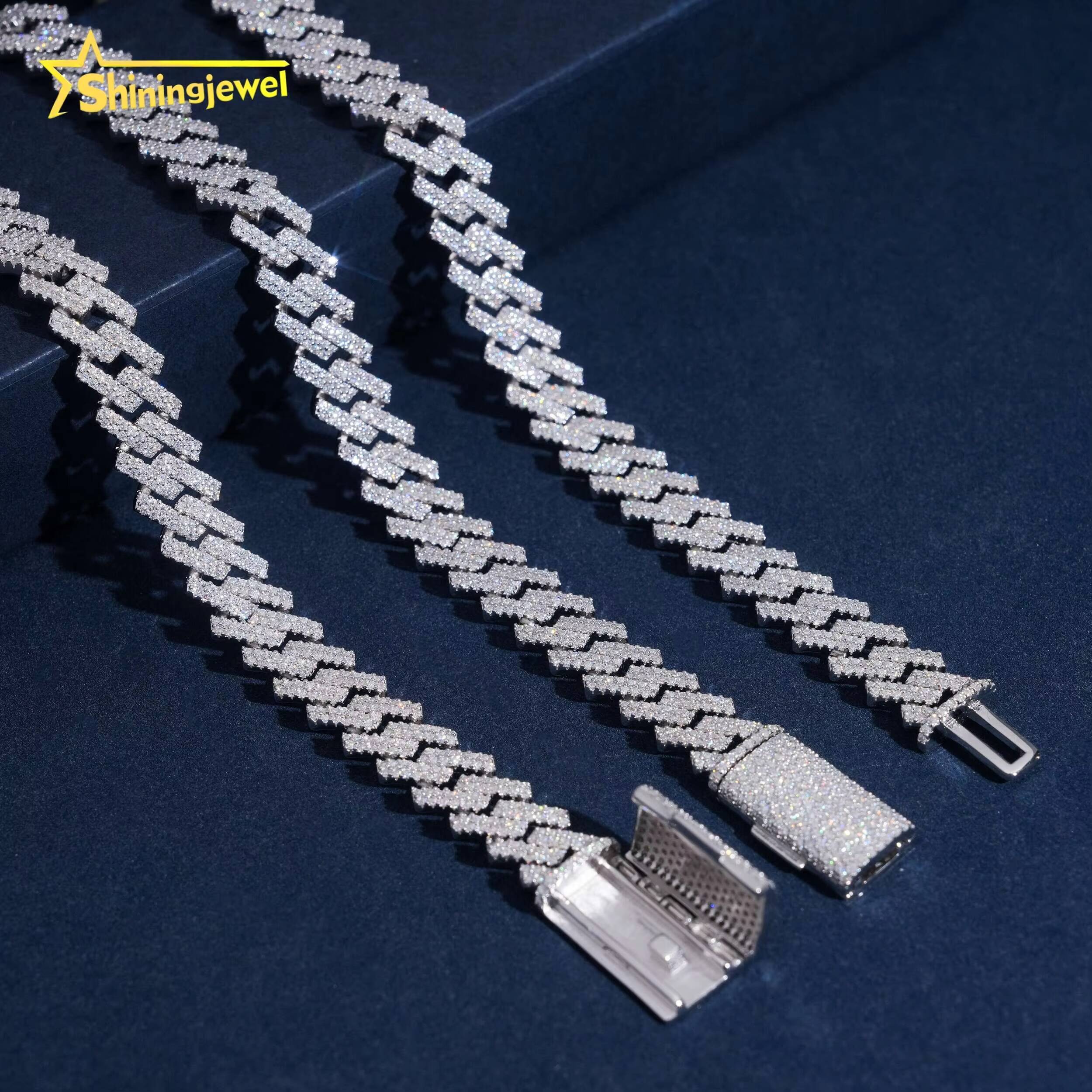 Classic 2 Rows Solid 925 Silver Cuban Chains Moissanite 10mm Hip Hop Jewelry Iced Out Cuban Link Chain Pass Tester