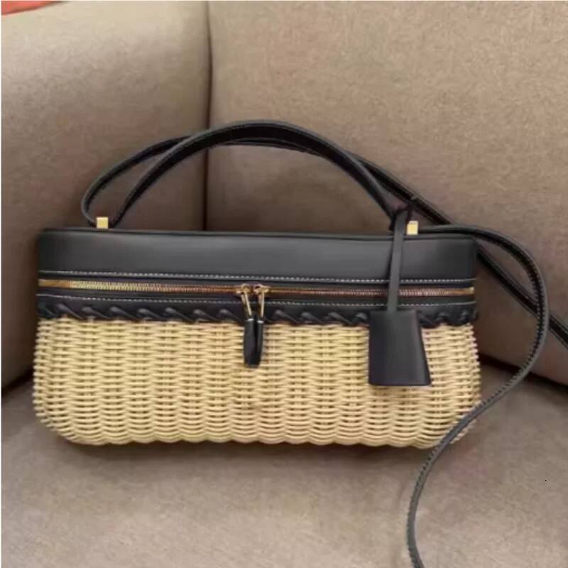 New Fashion Handwoven Straw Canteen Summer Tote Bags for Women PU Leather Shoulder Small Square Box Bag Wallets high-quality