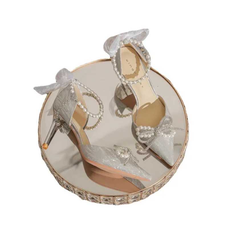 Briddal Wedding Shoes Women Pumps Crystal Bowknot Satin Sandals 2023 Summer Transparent Shoes High Heels Party Prom Shoes W250814