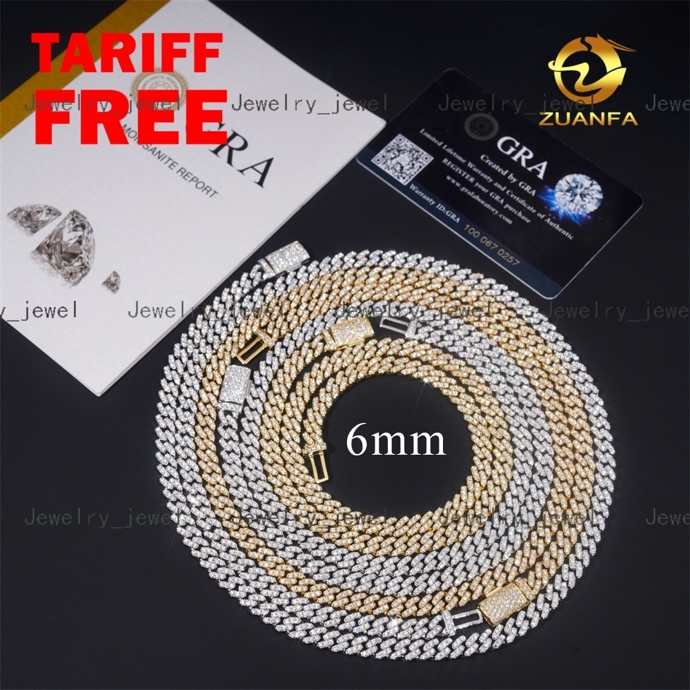 Pass Diamond Tester VVS Moissanite Lab Diamond Silver 925 6MM Cuban Bracelet and Chain Hip Hop Iced Out Jewelry Cuban Link Chain