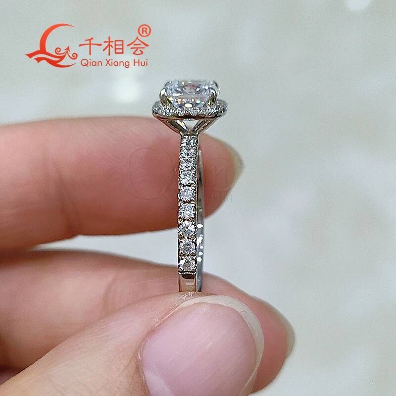 6mm Cushion Halo Ring Women round Half Eternity Band D White VVS Moissanite 925 Sterling Silver Jewelry for Engagement
