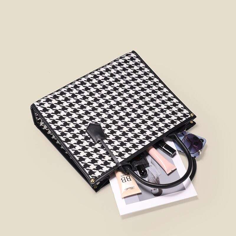 2024 New Large Capacity Women's Fashion Trend Thousand Bird Grid Single Shoulder Crossbody Leisure Commuter Tote Bag