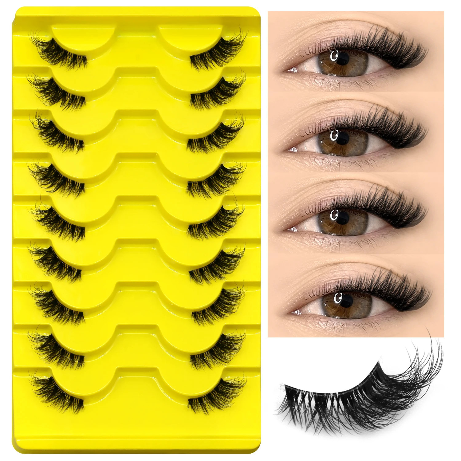 GROINNEYA False Eyelashes Cat Eye Lashes Natural Long Half Short Wispy Clear Band 3D Faux Mink Lash Multipack 250811