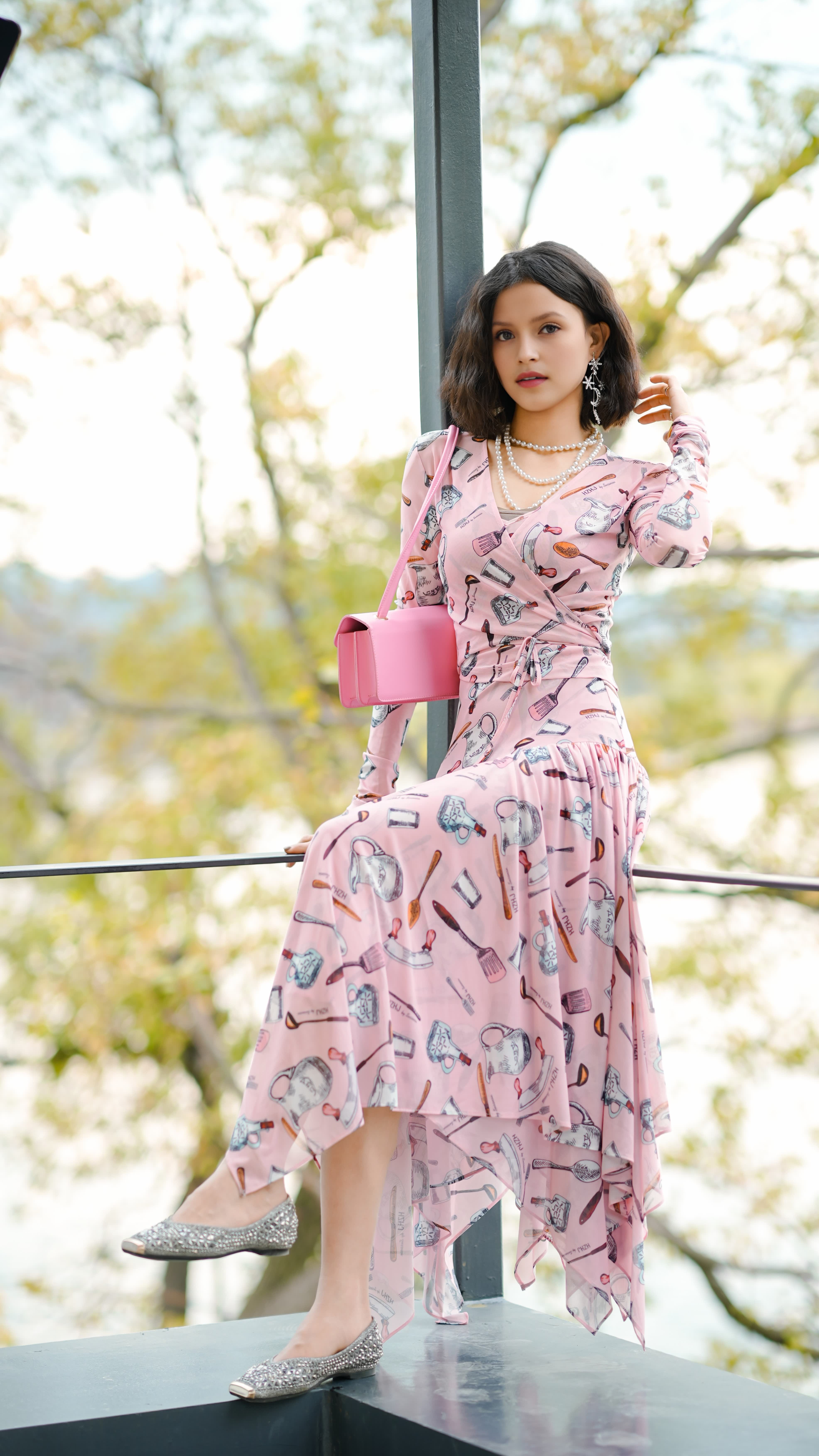 HZHJ new original designer pink dress for woman short sleeved floral in party,business,birthday be gift for mom and girl friend