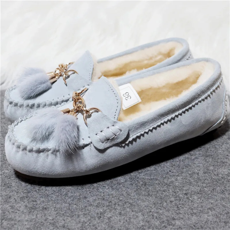 Flats Female Casual Footwear Shoes Women 100% Natural Fur Shoes Moccasins Loafers Soft Genuine Pig Boots Leisure 250809