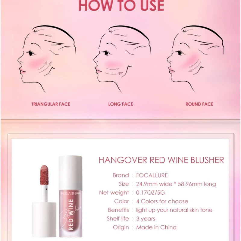 FOCALLURE Liquid Blusher 4 Colour Natual Makeup Face Blush Long-lasting Matte Make Up Hangover Red Wine Blush korean Makeup 250813