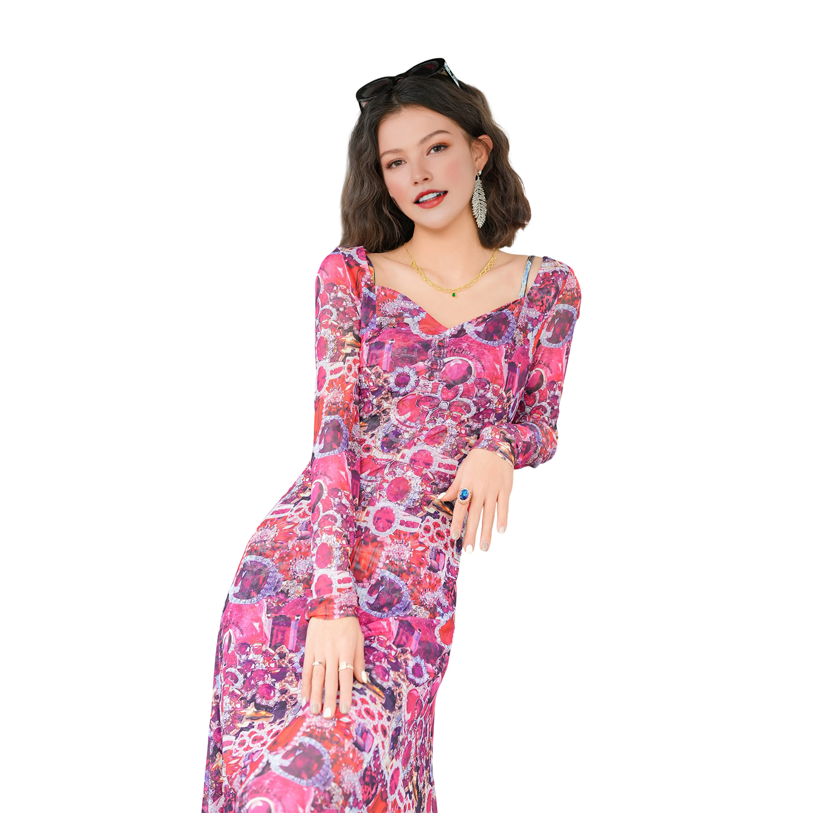 Summer luxury new original designer marilyn slimming dress short sleeved floral dress for woman in party business birthday festival be gift for mom an