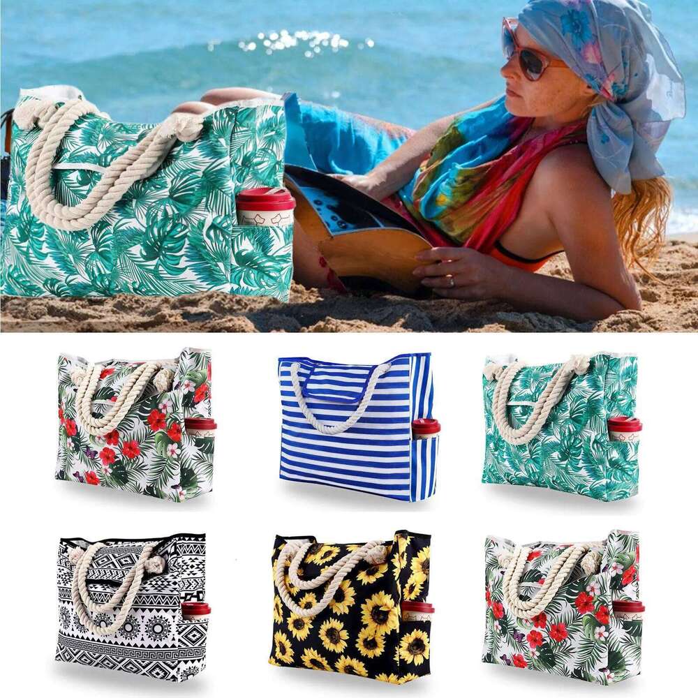 Striped And Printed Beach Vacation Travel Tote Waterproof Sandproof Pool Bag Multi-functional Utility Large Capacity Handbag