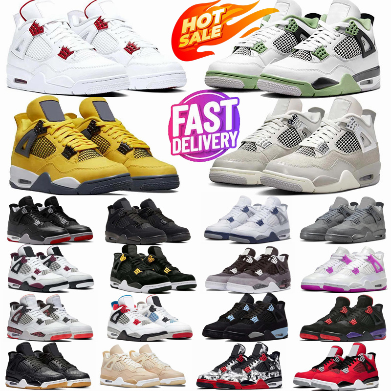 2025 Mens Womens Designer Basketball Shoes 4 4s Black Cat Sneakers Military Pure Money Sail Red Cement White Oreo Grey University Blue Men Women Sports Trainers