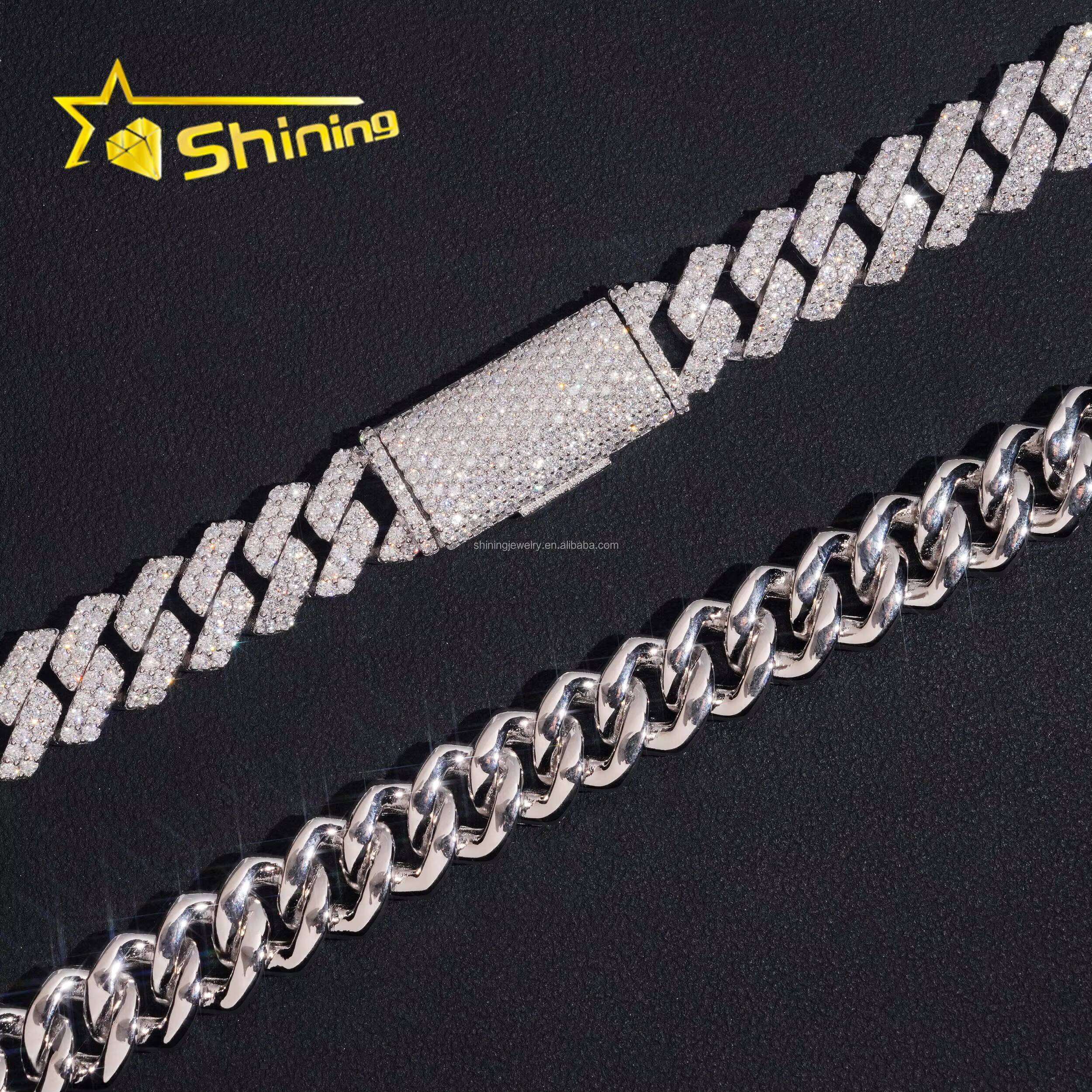 New Design Fashion Jewelry GRA Certificate 12mm Two Row Stone Iced Out Moissanite Diamond S925 Sterling Silver Miami Cuban Link