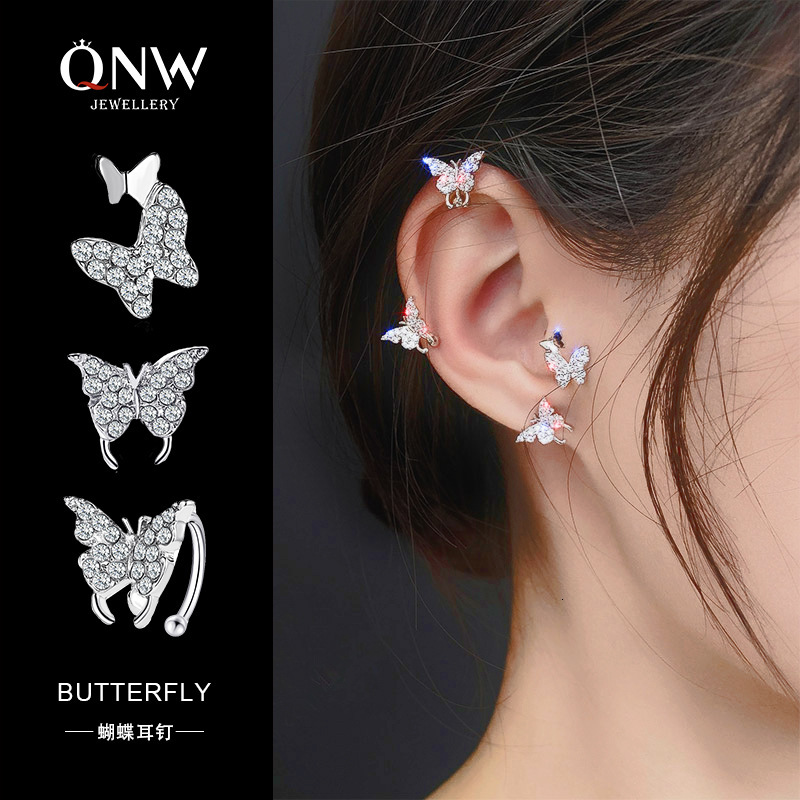 Korean Version Classic Elegant Two Butterflies Sweet Light Simple Rhinestone Butterfly Stud Earrings