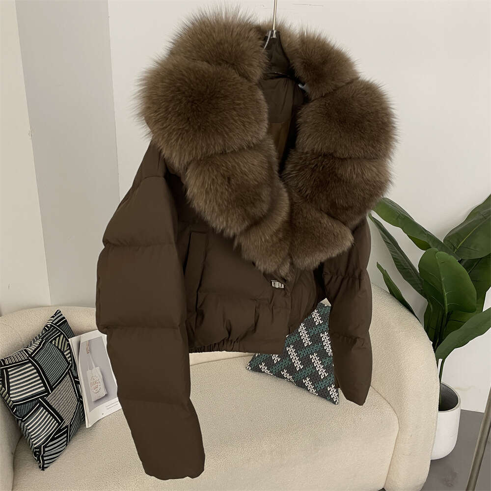 Women's Clothing Winter new style women's short fashionable warm down jacket small size stylish oversized real fox fur collar coat
