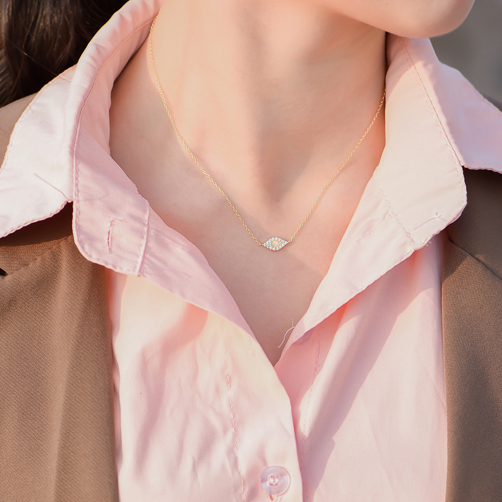 S Sier Demon's Eye Necklace INS Fashion Trend Dia-Studded Versatile Opal Pendant Collarbone Chain Jewelry for Women