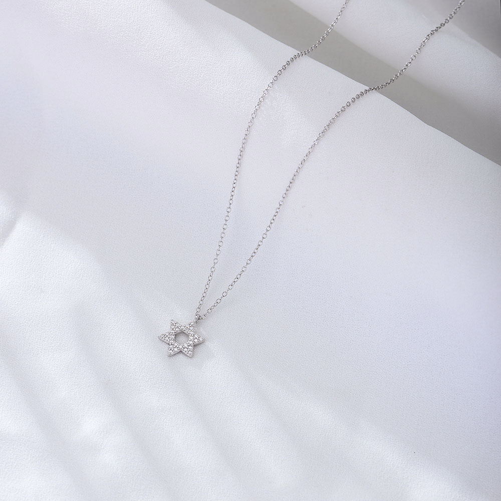 S Pure Sparkling Dia Hexagram Pendant Necklace for Women High-end Ins Micro-inlaid Zirconia Clavicle Chain Sier Jewelry Jewelry for Women