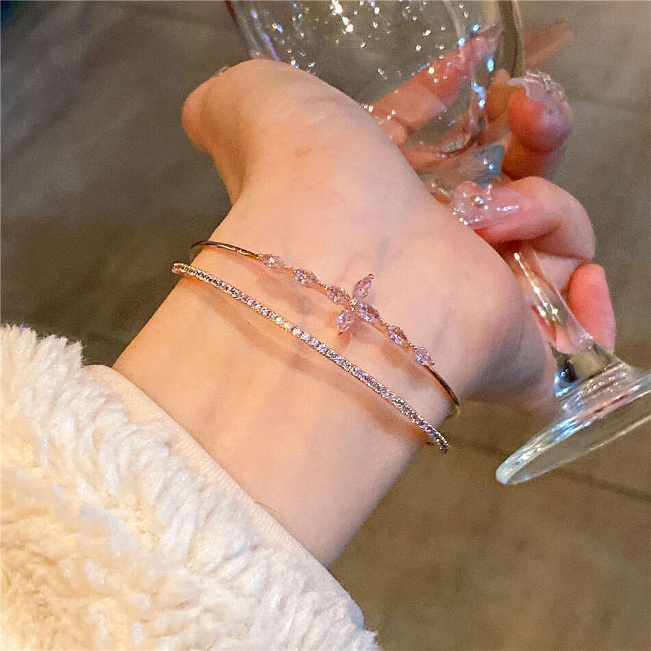 Rose Gold Cross Bracelet - Sparkling Zirconia Cuff Bangle for Women | Korean Trendy Jewelry (J1855)