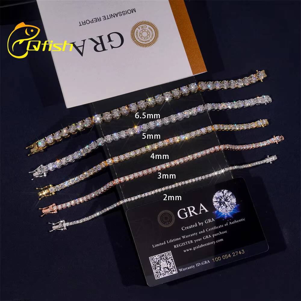 Hip Hop 2mm 3mm 4mm 5mm 925 Sterling Silver Iced Out VVS Moissanite Diamond Cluster Tennis Chain Bracelet Necklace
