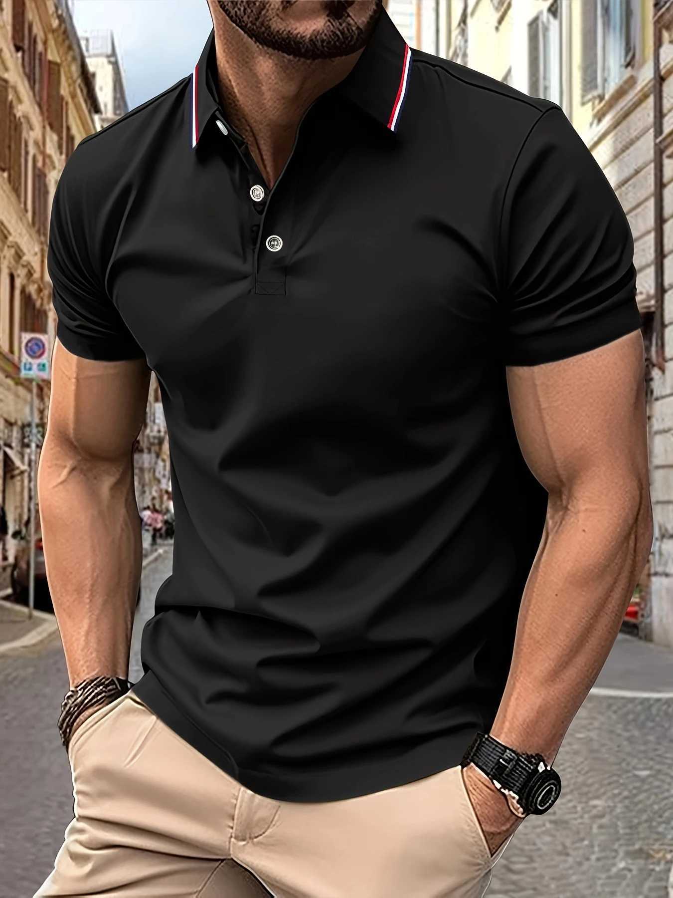 Mens Striped Collar Polo Shirt Summer Breathable Soft Touch Easy Care Casual Business Classic Fit Short Sleeve Daily Wear Top XJ250804