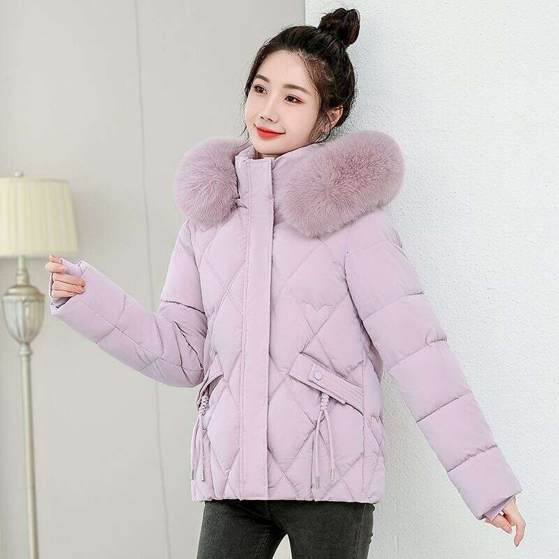 Winter down cotton jacket, women's large fur collar cotton jacket, warm jacket, 2025 new model, detachable hat, short style, thick cotton jacket