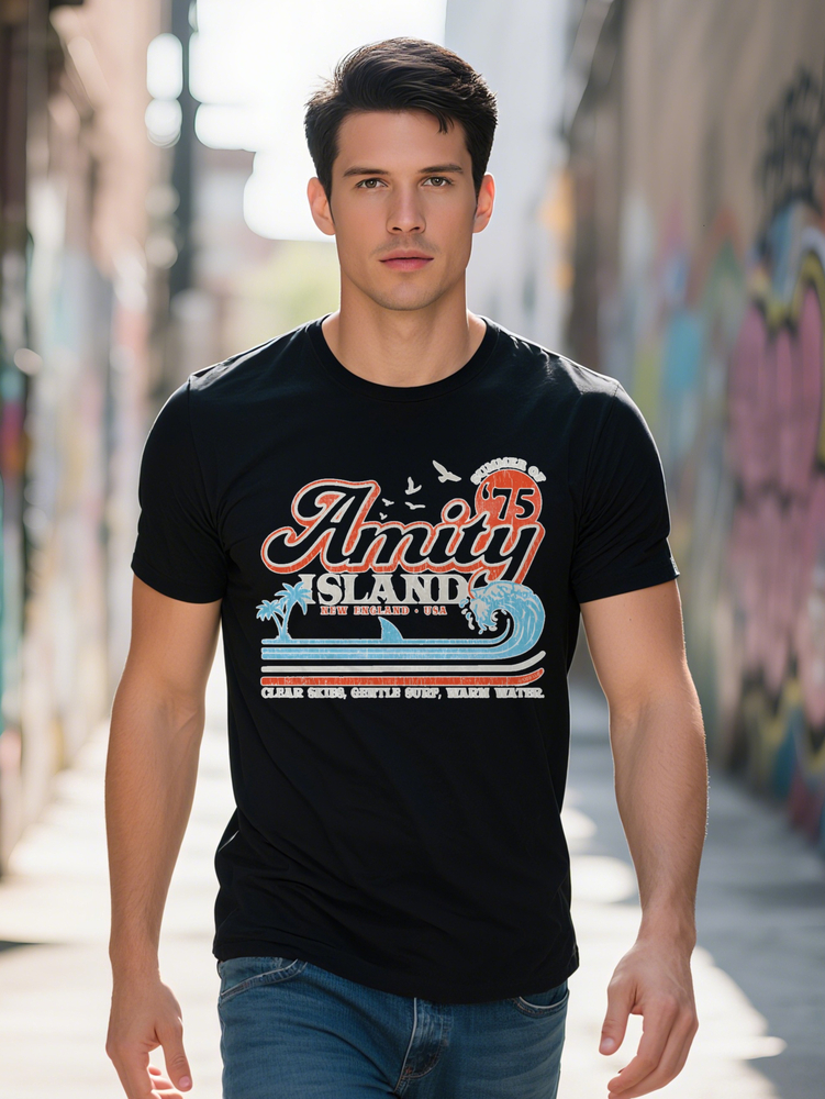 Men s Vintage Amity Island T Retro Design Tee with Keep It Graphic Black Shirt Summer Vacation Parties