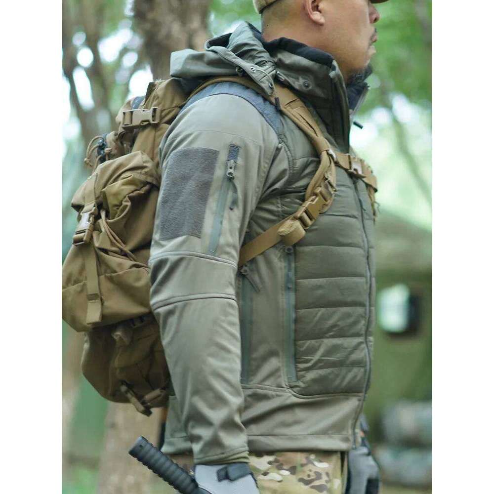 2.0 Tactical Softshell Outdoor Waterproof Hiking Jacket Climbing Clothes Men Autumn Winter Slim Hooded Cotton Padded Coat