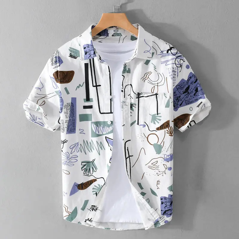 Summer Casual Beach Style Printed Shortsleeved Men Shirt Comfortable Loose Versatile Cardigan 250808