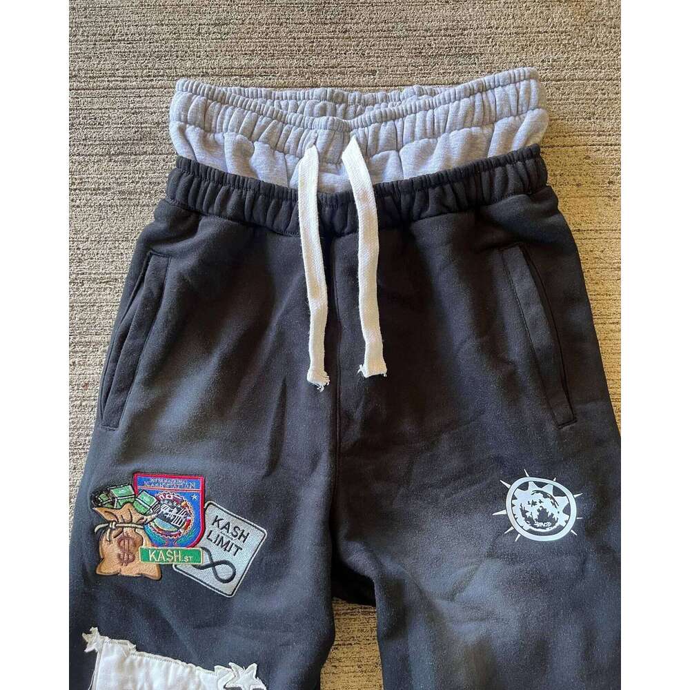 American Sweatpants Y2K Men Gothic Hip Hop Letter Patch Retro Double Layer Design Baggy Elastic Waist Jogging Casual Pants