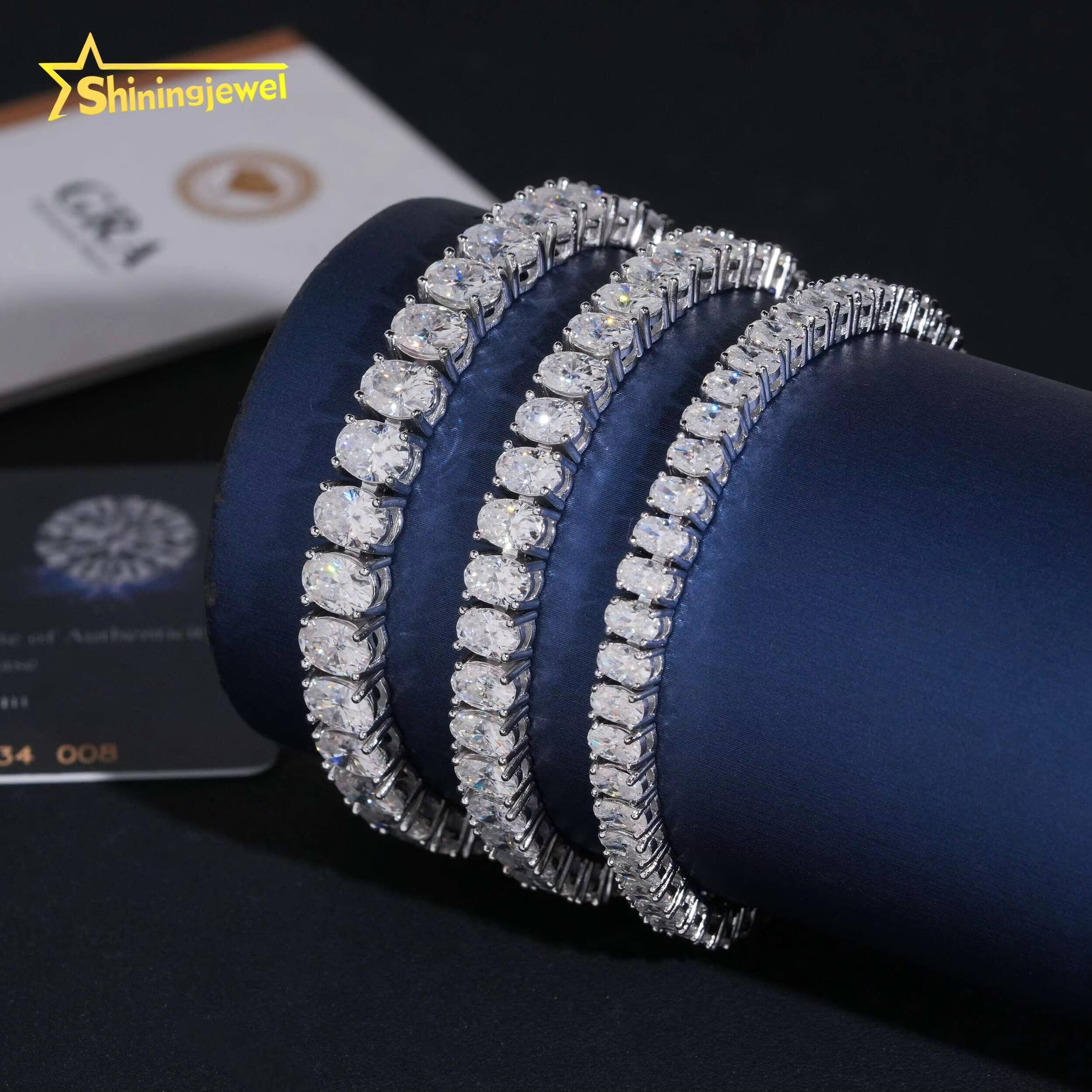 3 Sizes Iced Out Hip Hop Trendy Jewelry Oval Cut Tennis Chain Bracelet Sier VVS Moissanite Dia Necklace